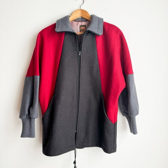 Vintage Fox Run Grey Red Wool Short Wool Parka S - Picture 3 of 8